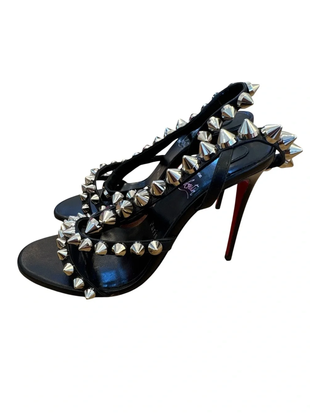 Christian Louboutin Spikita Strap 100 Black Leather Sandals NWT!